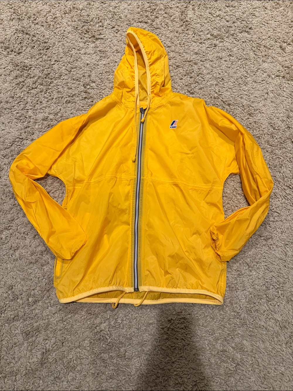 K-Way Men's Packable Zip Up Rain Jacket Windbreaker Bright Yellow Large